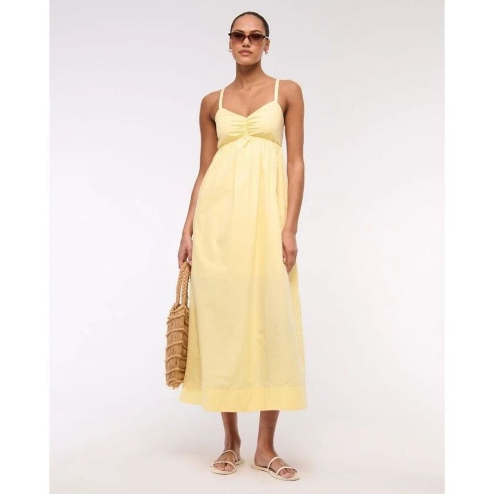 Abercrombie & Fitch Women Butter Yellow Sweetheart Babydoll Maxi Dress XL P NWT